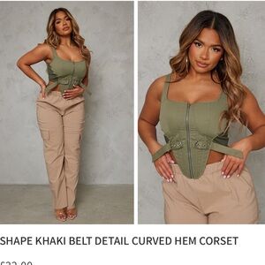 Shape khaki belt curved hem corset top